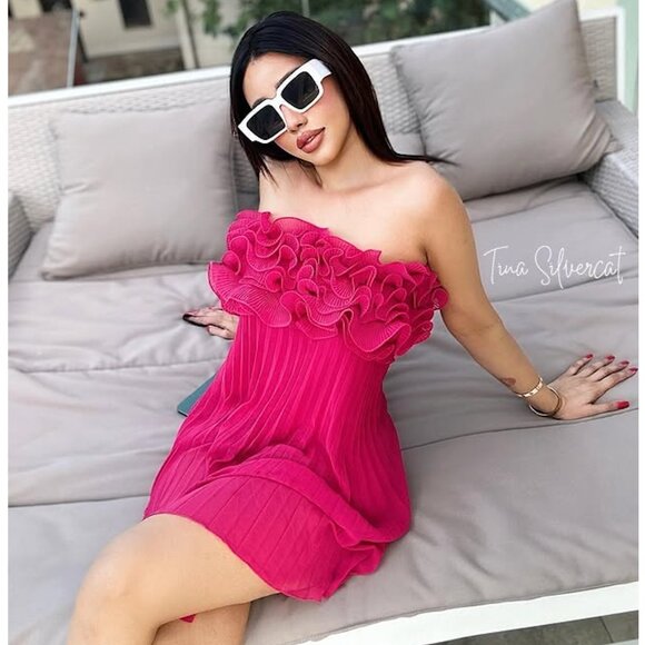 BLOGGER'S FAVE! Zara Pleated Ruffle Mini Dress Red NWT - Picture 5 of 16